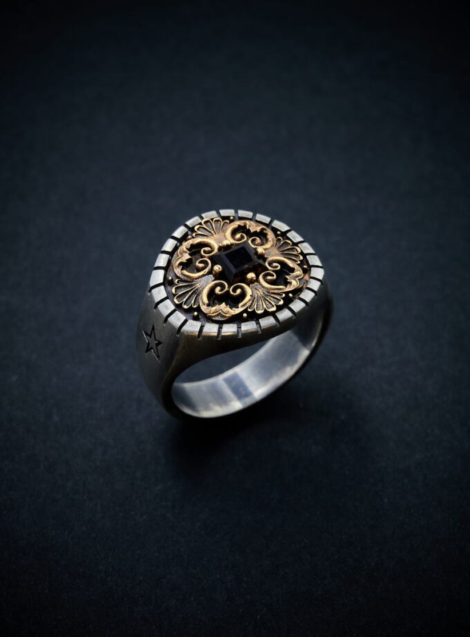 Smoke Quartz, Two-tone Silver & Bronze ring