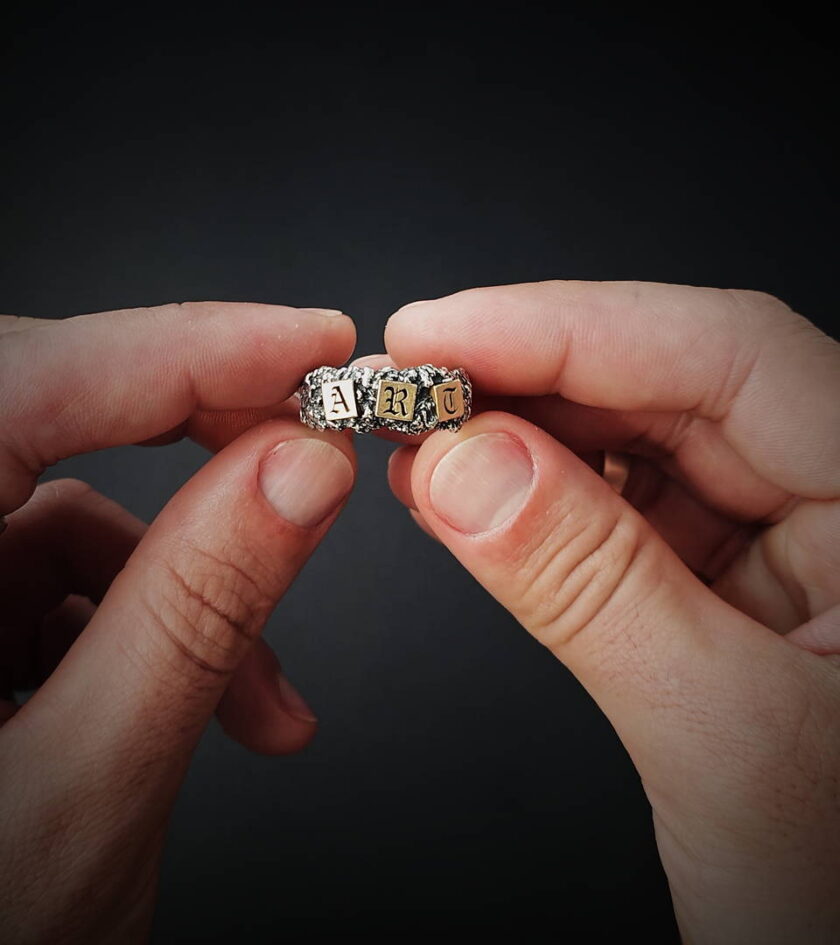 ‘ART’ Two-tone silver ring - Image 2