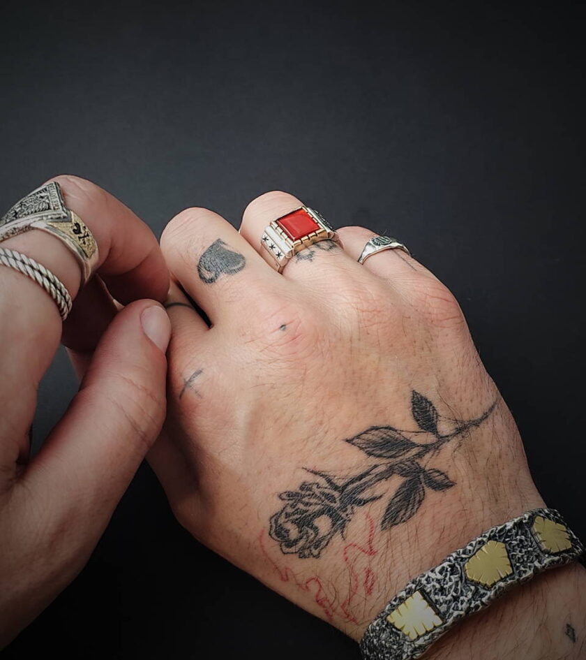 Red onyx ring. Sterling silver and Bronze - Image 4