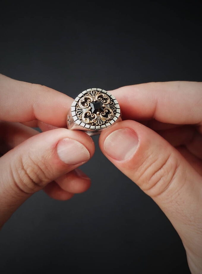 Smoke Quartz, Two-tone Silver & Bronze ring