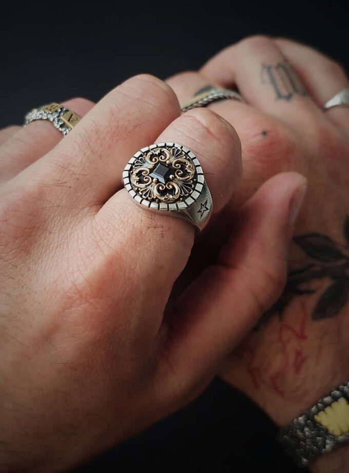 Smoke Quartz, Two-tone Silver & Bronze ring
