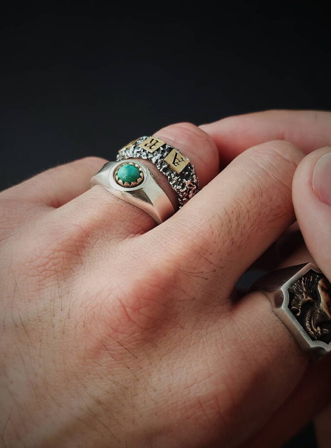 Natural Persian turquoise Sterling silver and Bronze