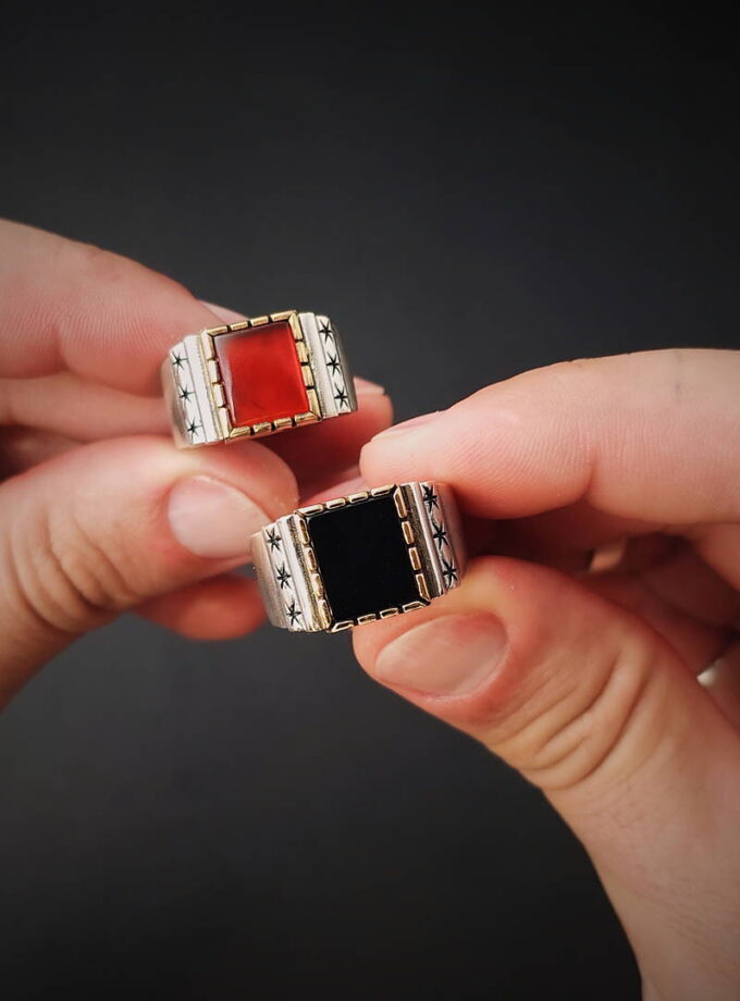 Black Onyx ring. Sterling silver and Bronze