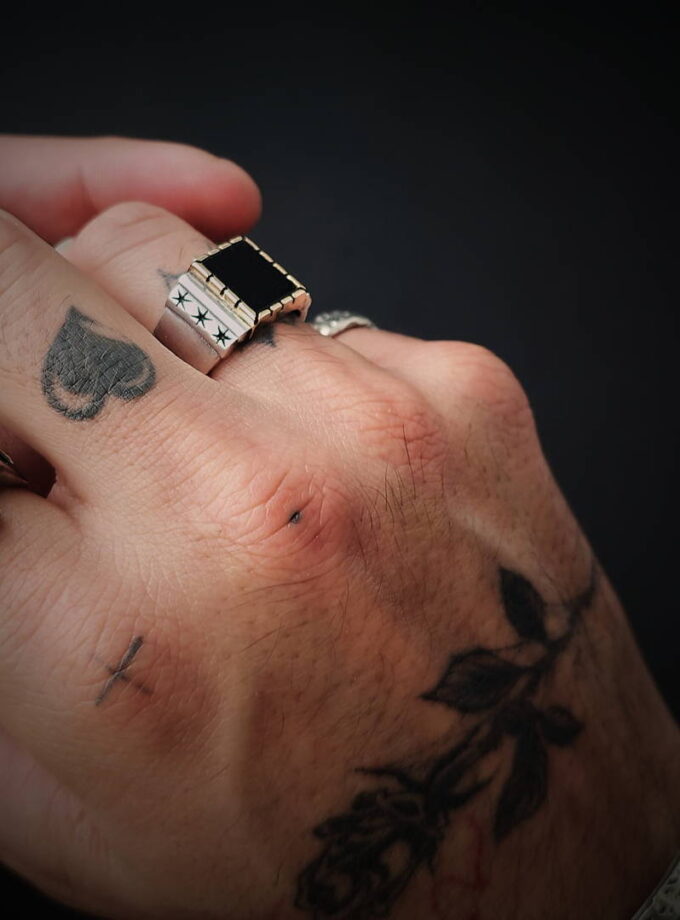 Black Onyx ring. Sterling silver and Bronze