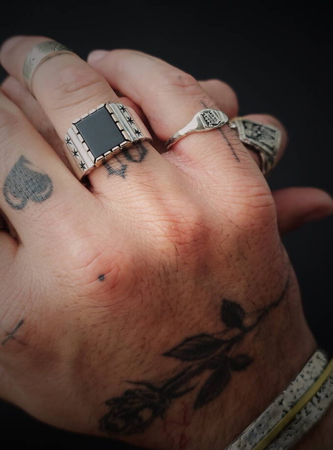 Black Onyx ring. Sterling silver and Bronze