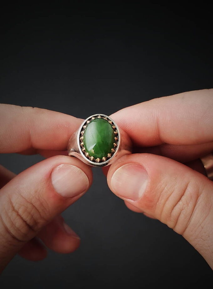 Green Jade Sterling silver and Bronze