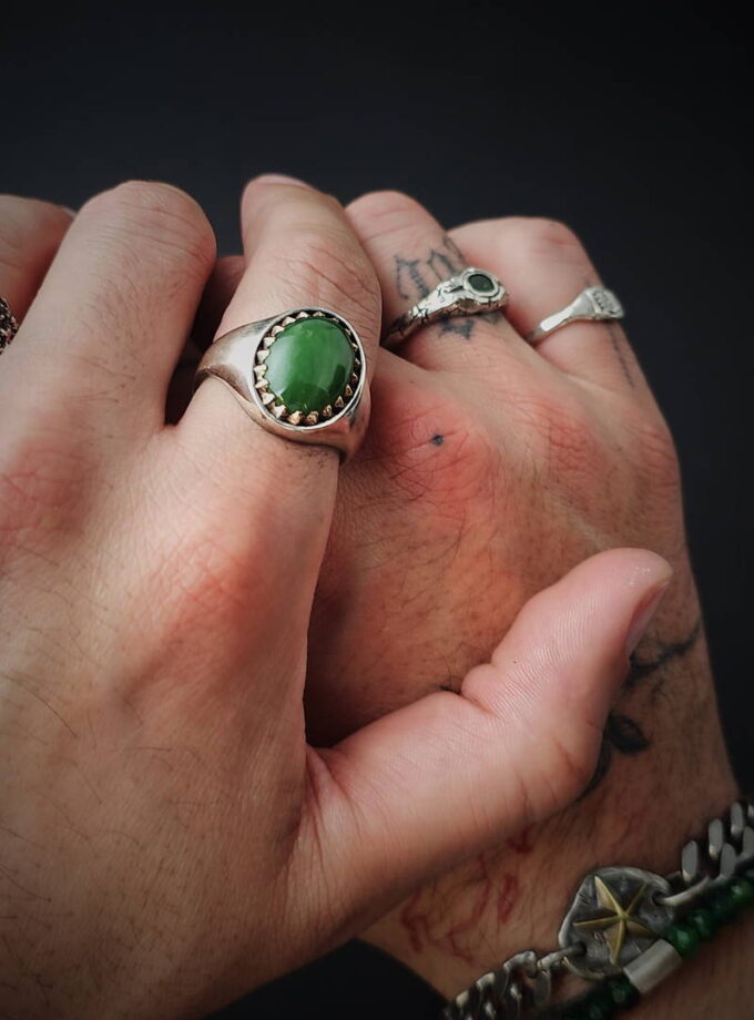 Green Jade Sterling silver and Bronze