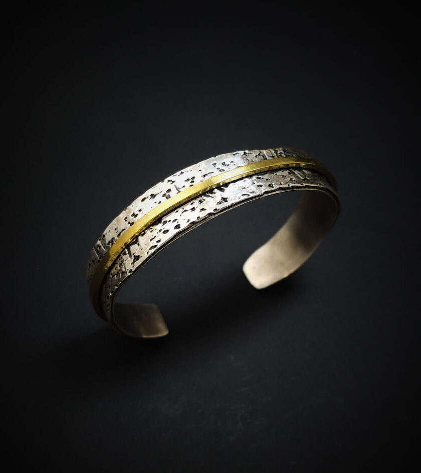 Two tone silver textured cuff