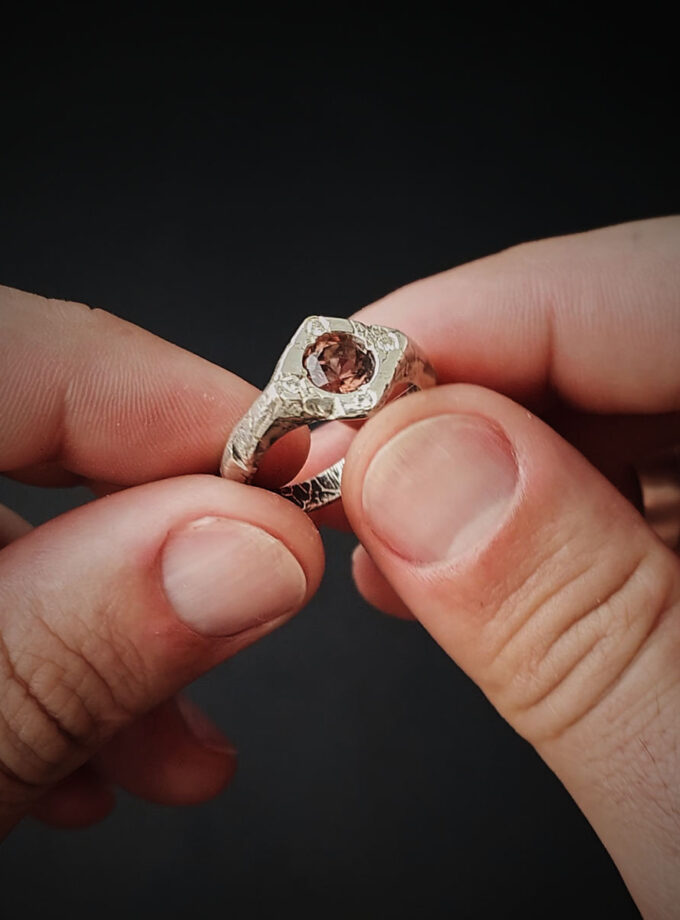 Tourmaline & Diamonds Silver Ring